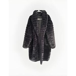 VICTORIA'S SECRET SPORT BL ACK FAUX FUR FASHION SHOW LONG TRENCH COAT L/XL